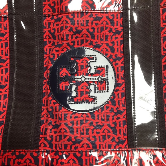 Tory Burch Red Navy Waterproof Tote Bag, EUC, 16” - Picture 4 of 15